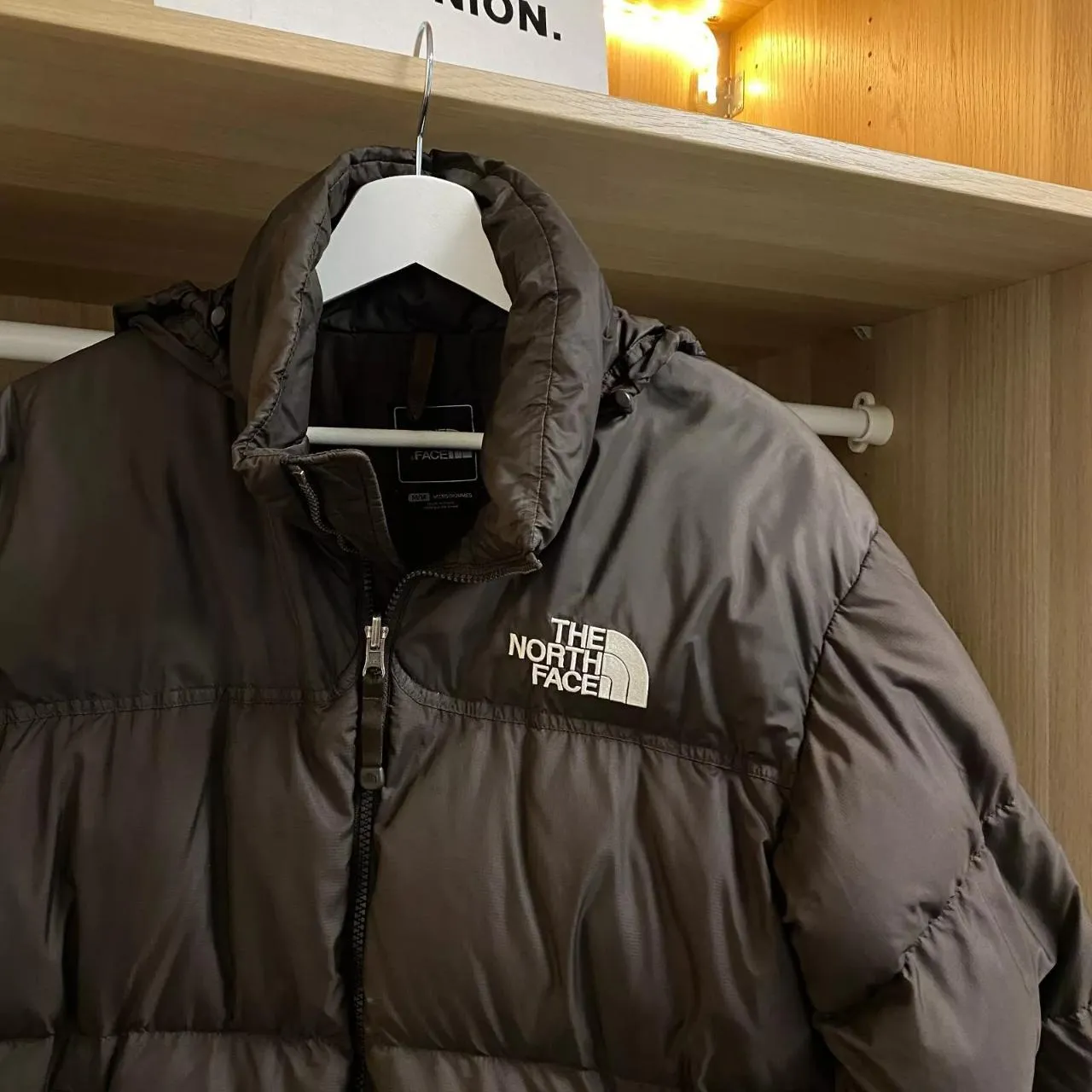 Preowned The North Face Nuptse Mens Down Puffer Jacket 700 Size M Brown Genuine TNF