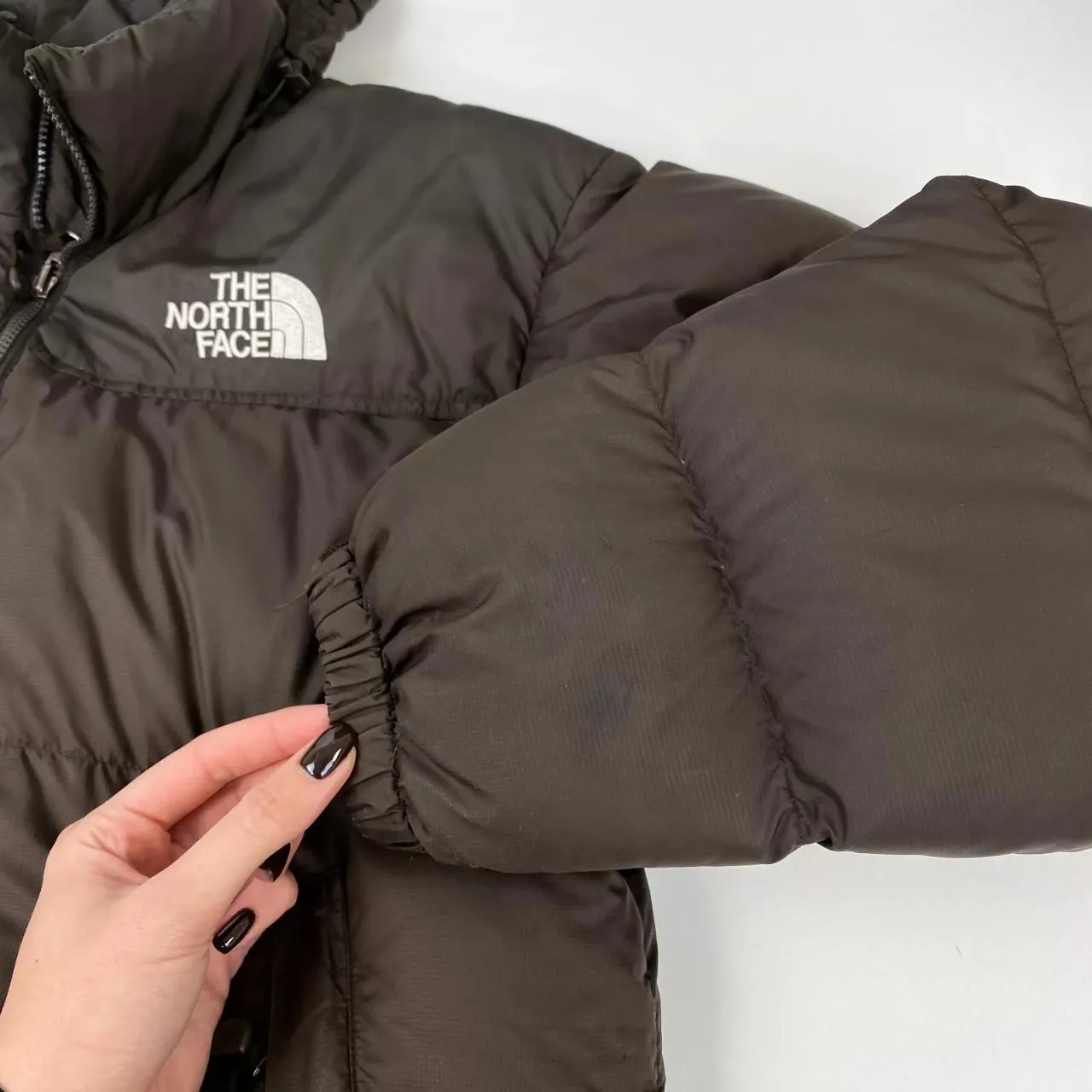 Preowned The North Face Nuptse Mens Down Puffer Jacket 700 Size M Brown Genuine TNF