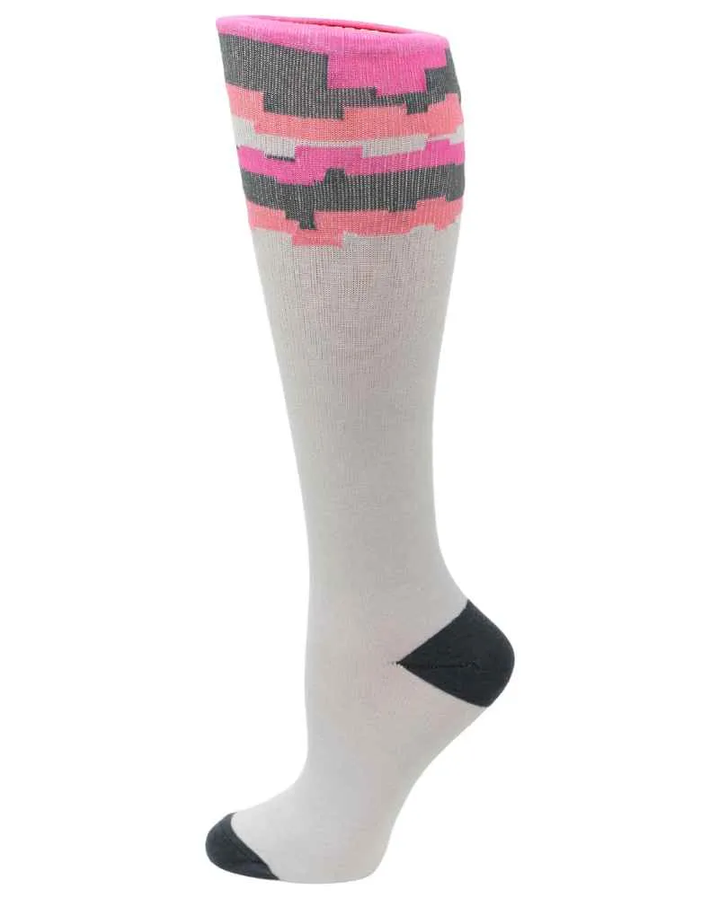 Pro-Motion Women's Compression Socks | Black & Pink Puzzle Stripes