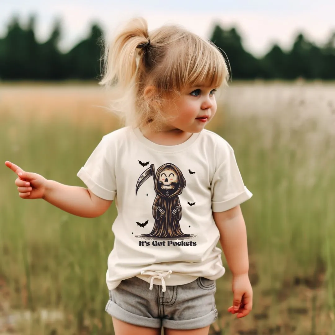 "It's Got Pockets" Grim Reaper Kids Halloween T-shirt or Bodysuit