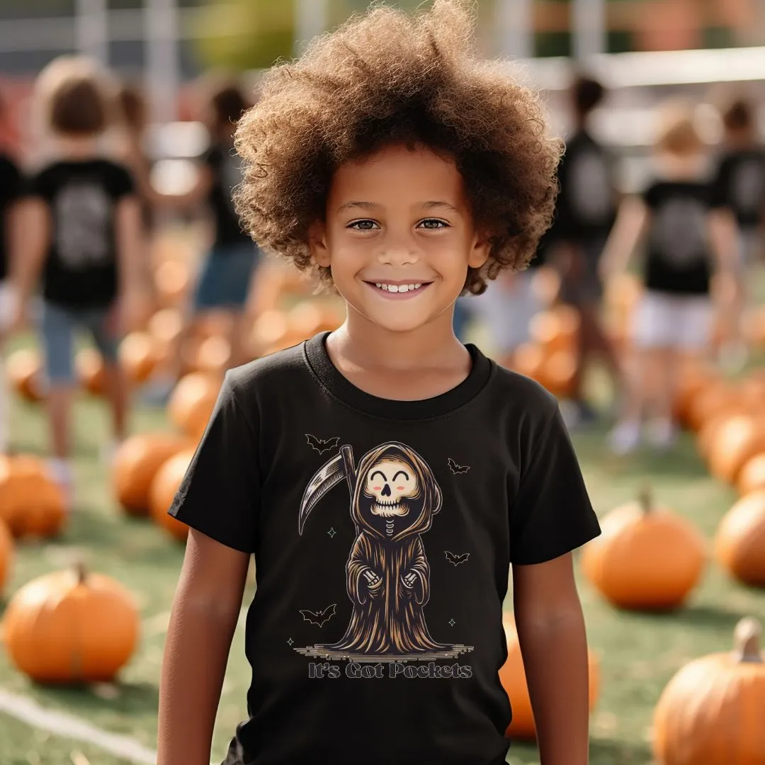 "It's Got Pockets" Grim Reaper Kids Halloween T-shirt or Bodysuit