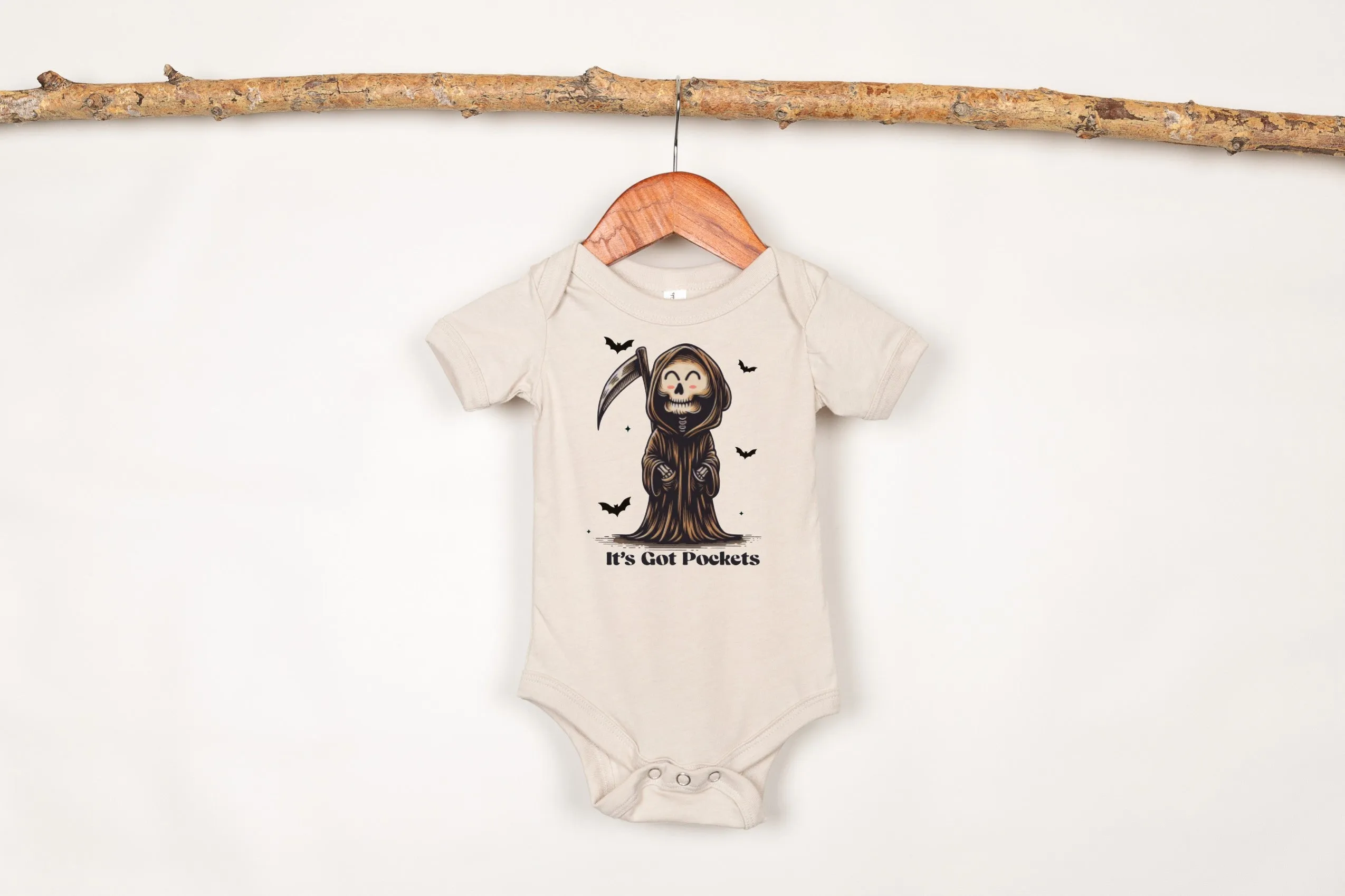 "It's Got Pockets" Grim Reaper Kids Halloween T-shirt or Bodysuit