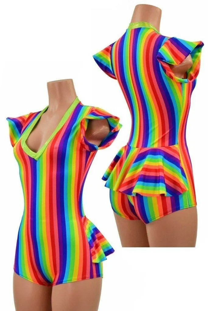 Rainbow Flip Sleeve Ruffle Rump Romper