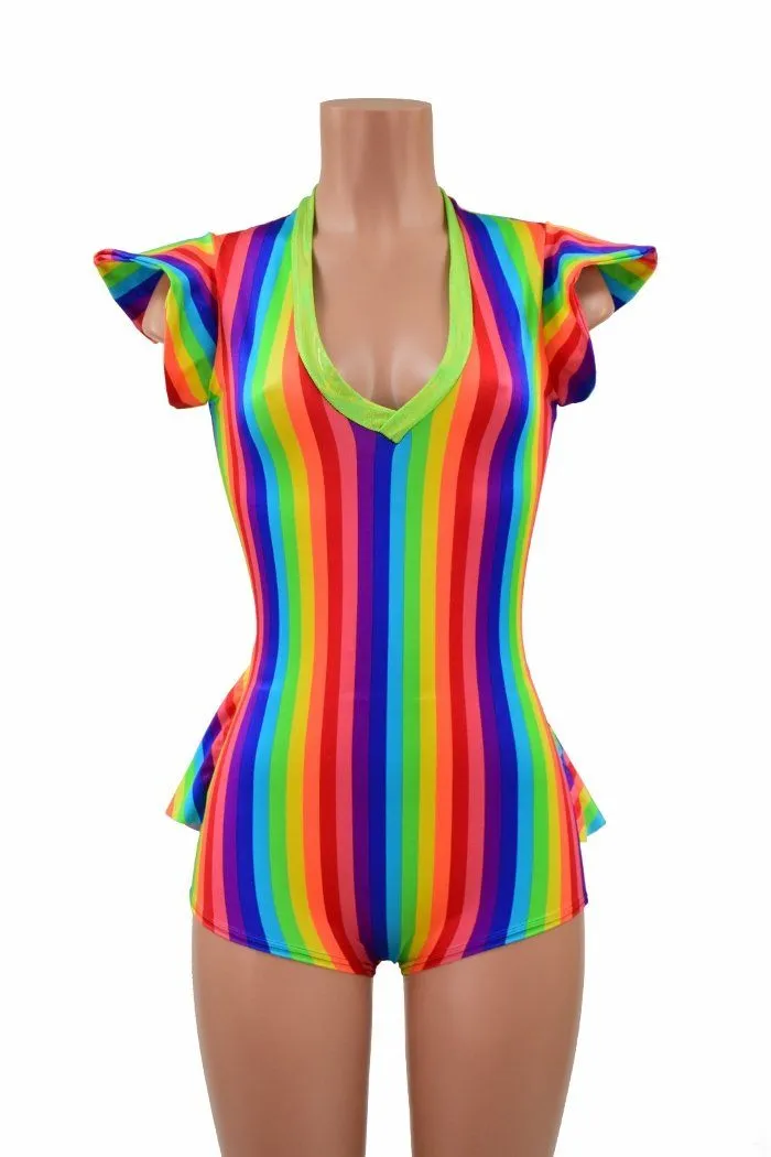 Rainbow Flip Sleeve Ruffle Rump Romper