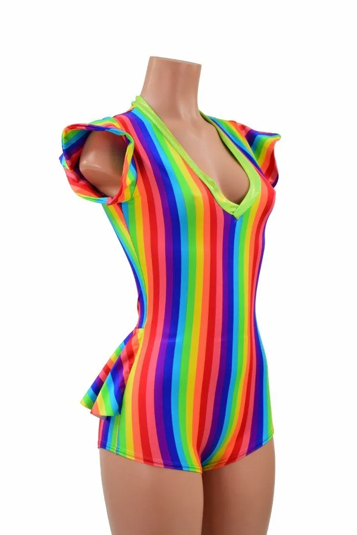 Rainbow Flip Sleeve Ruffle Rump Romper