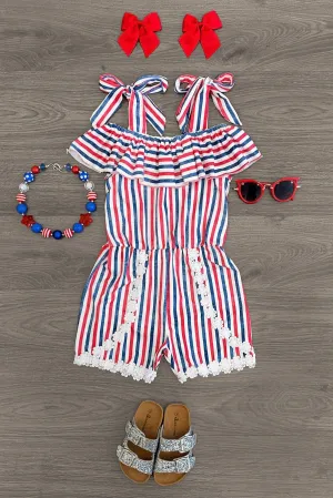 Red White & Blue Stripe Tie Romper