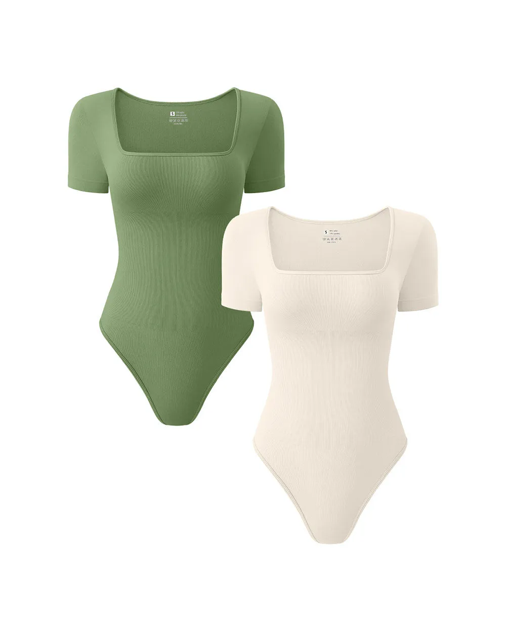 Ribbed Heart Neck Short Sleeve Bodysuits