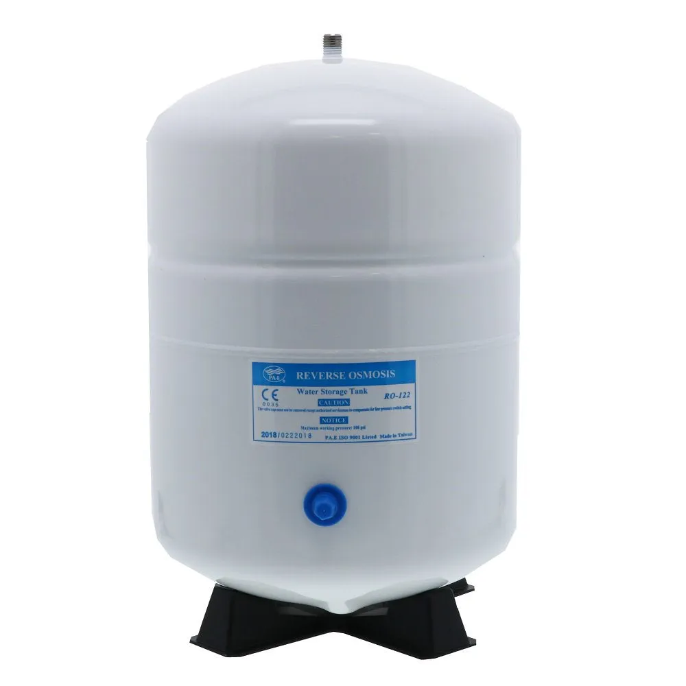 RO-122 Reverse Osmosis System Expansion Storage White Tank 3.2 Gallon. Actual Volume 2.2 Gallon. 9" x 14", 1/4 FPT. NSF Certified.