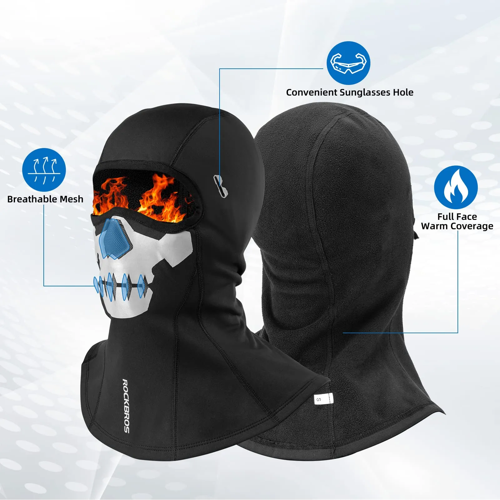 ROCKBROS Balaclava Ski Mask Full Face Winter Fleece Hood for Skiing Cycling