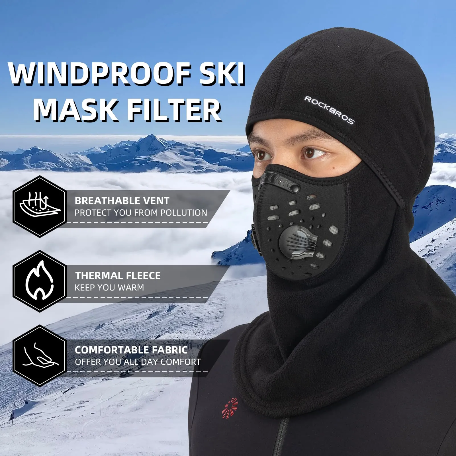 ROCKBROS Ski Mask Balaclava Winter Mask for Men Baclava Cold Weather Thermal