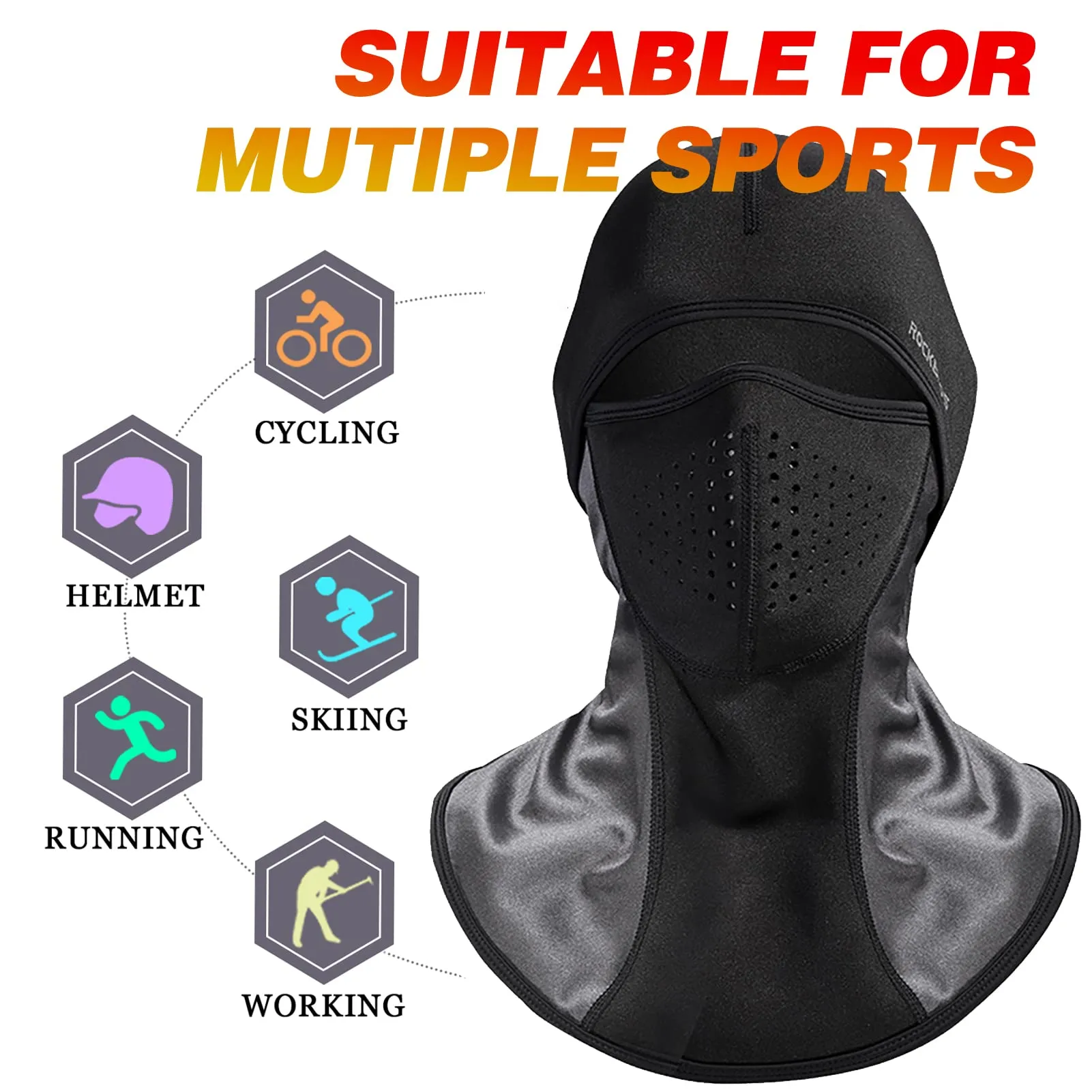 ROCKBROS Winter Ski Mask with Filter Pocket, Full Face Balaclava for Men Women