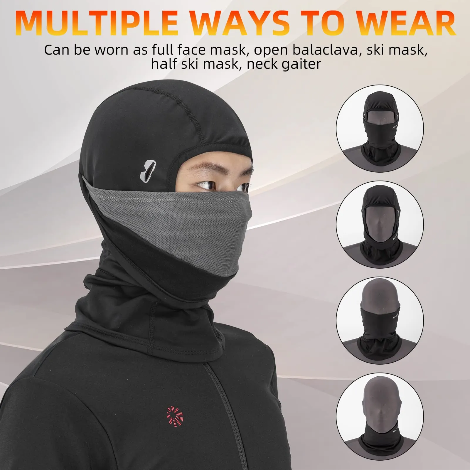 ROCKBROS Winter Ski Mask with Filter Pocket, Full Face Balaclava for Men Women