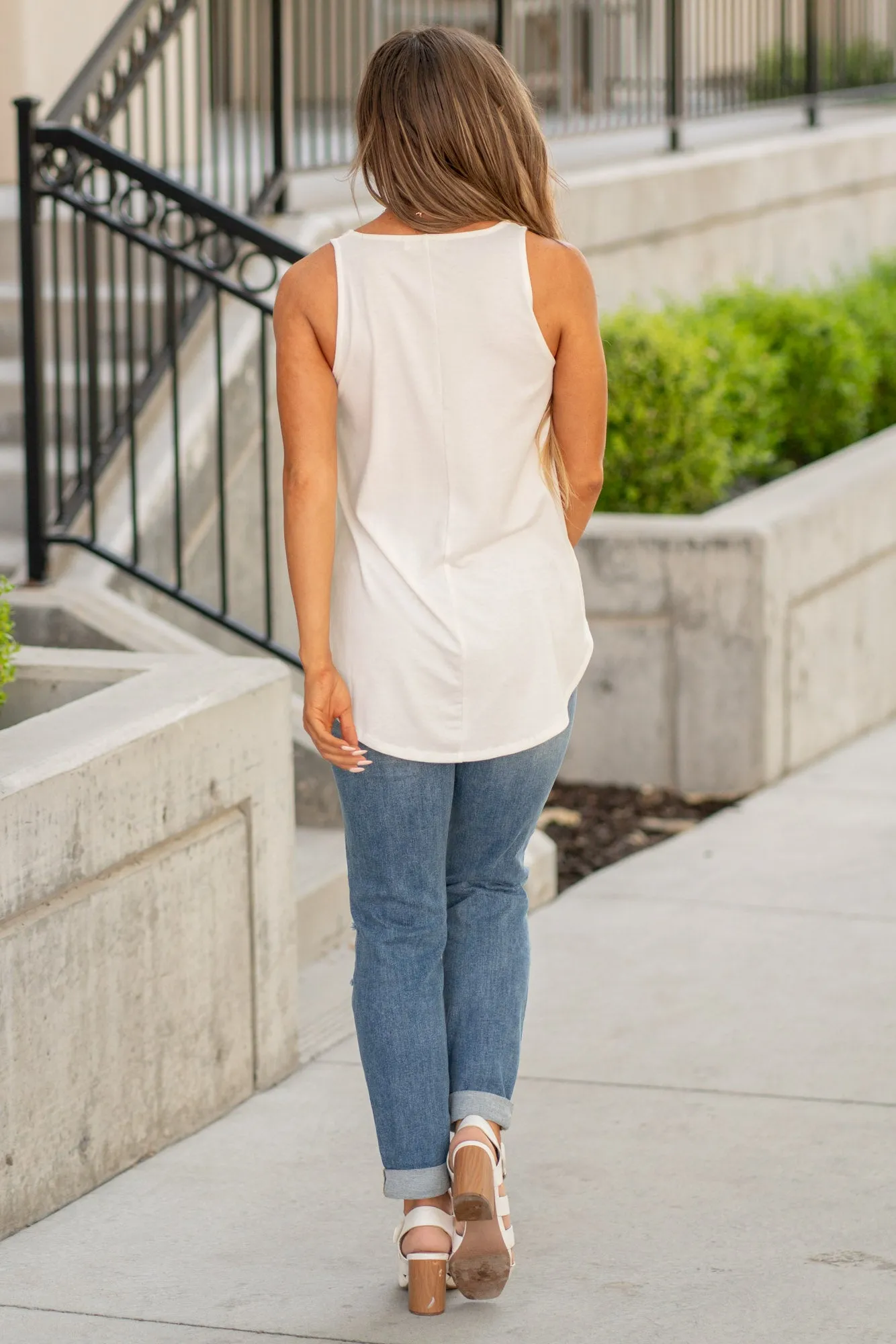 Round Neck Curved Hem Tank