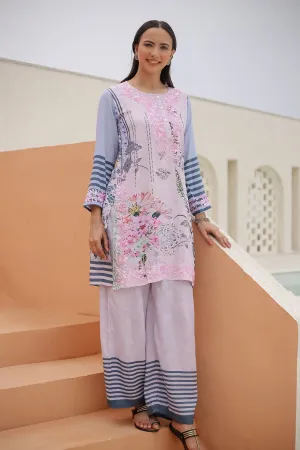 Saba Chikankari Set in Printed Polysilk - Pink Blue