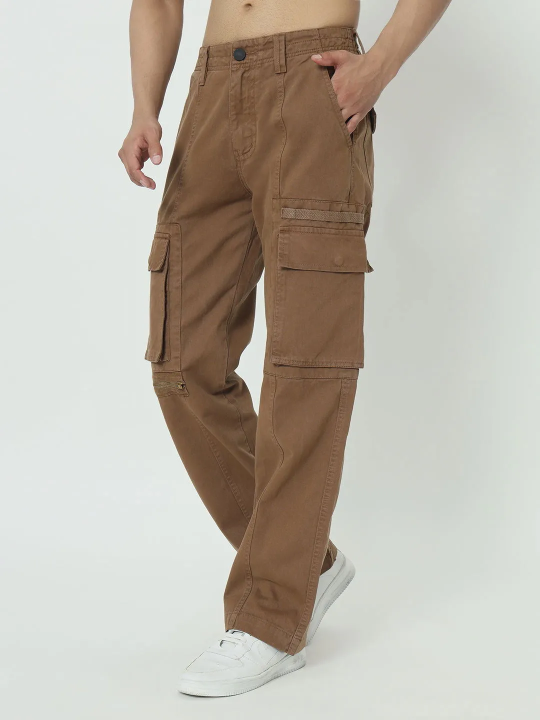 SAINTJONES-STREETWEAR KHAKI CARGO PANTS.