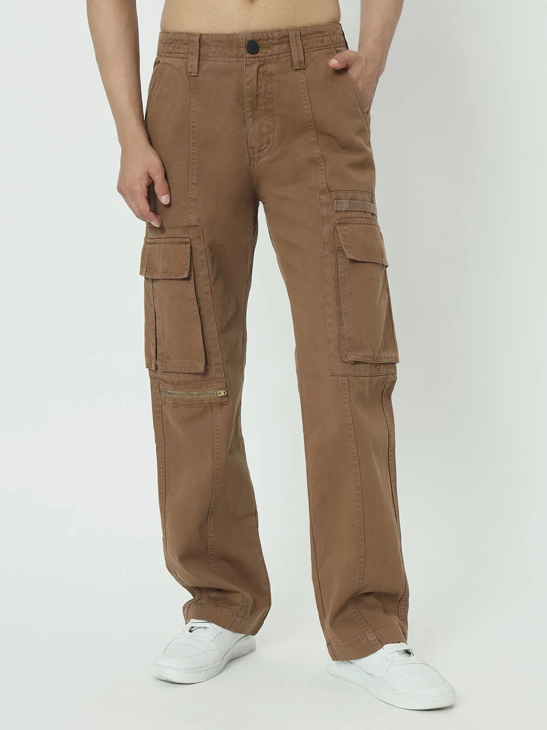 SAINTJONES-STREETWEAR KHAKI CARGO PANTS.