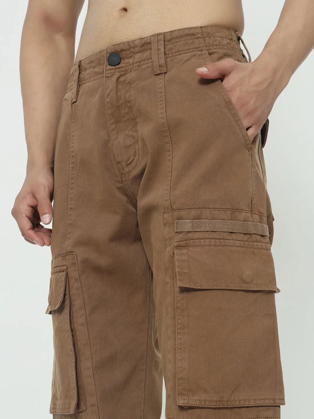 SAINTJONES-STREETWEAR KHAKI CARGO PANTS.