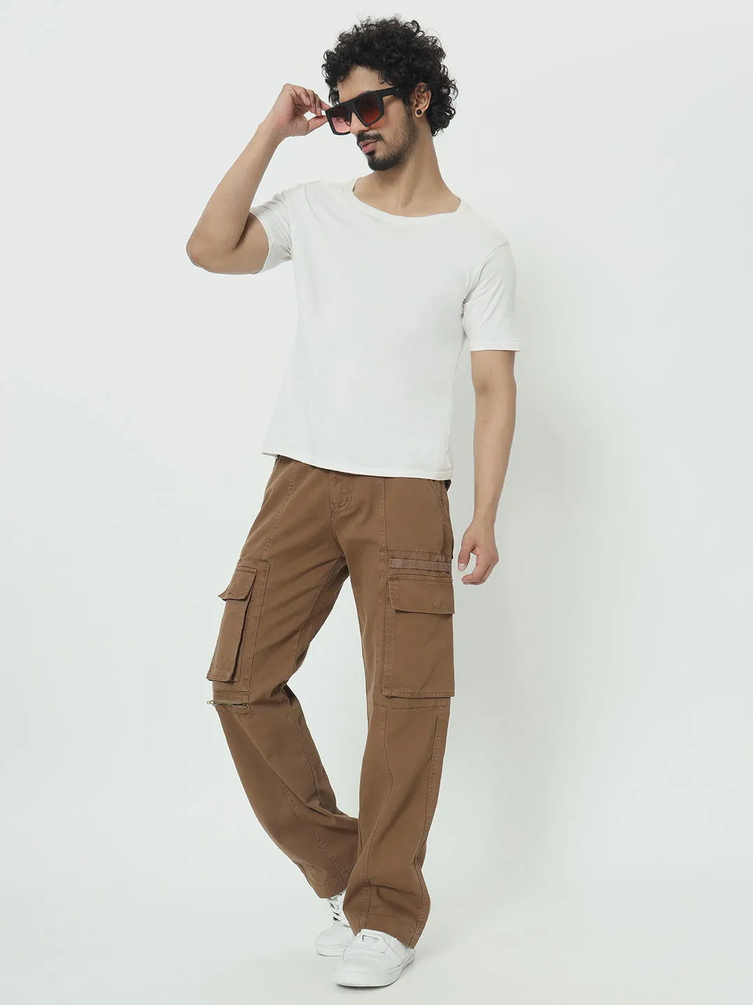 SAINTJONES-STREETWEAR KHAKI CARGO PANTS.