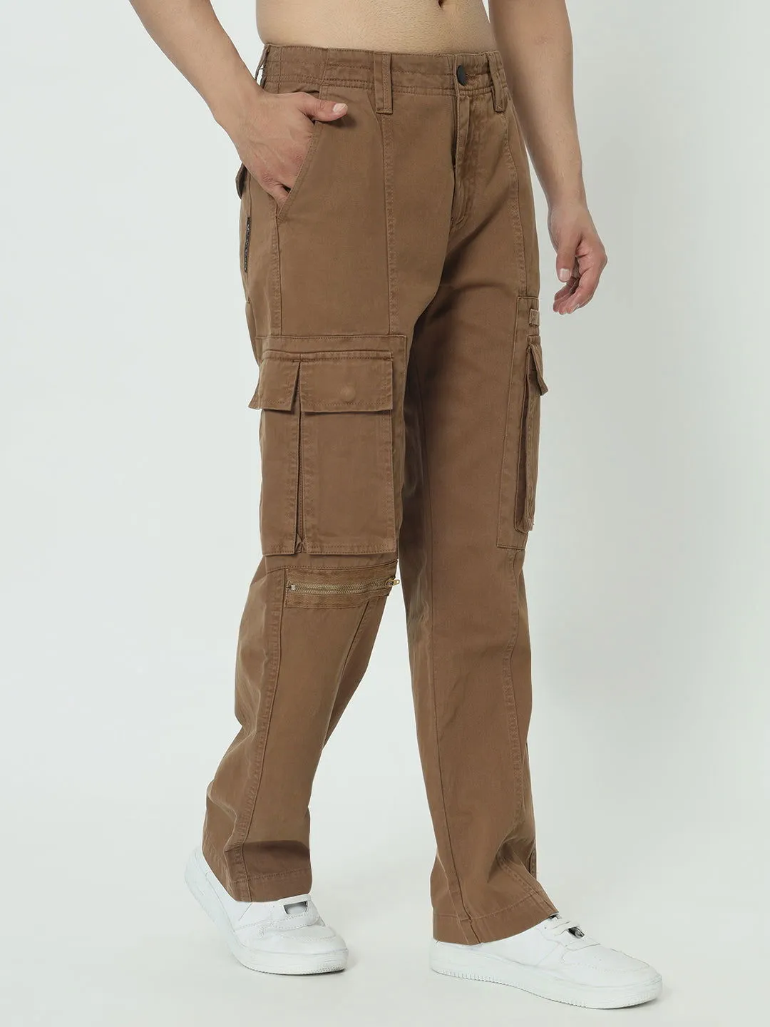 SAINTJONES-STREETWEAR KHAKI CARGO PANTS.