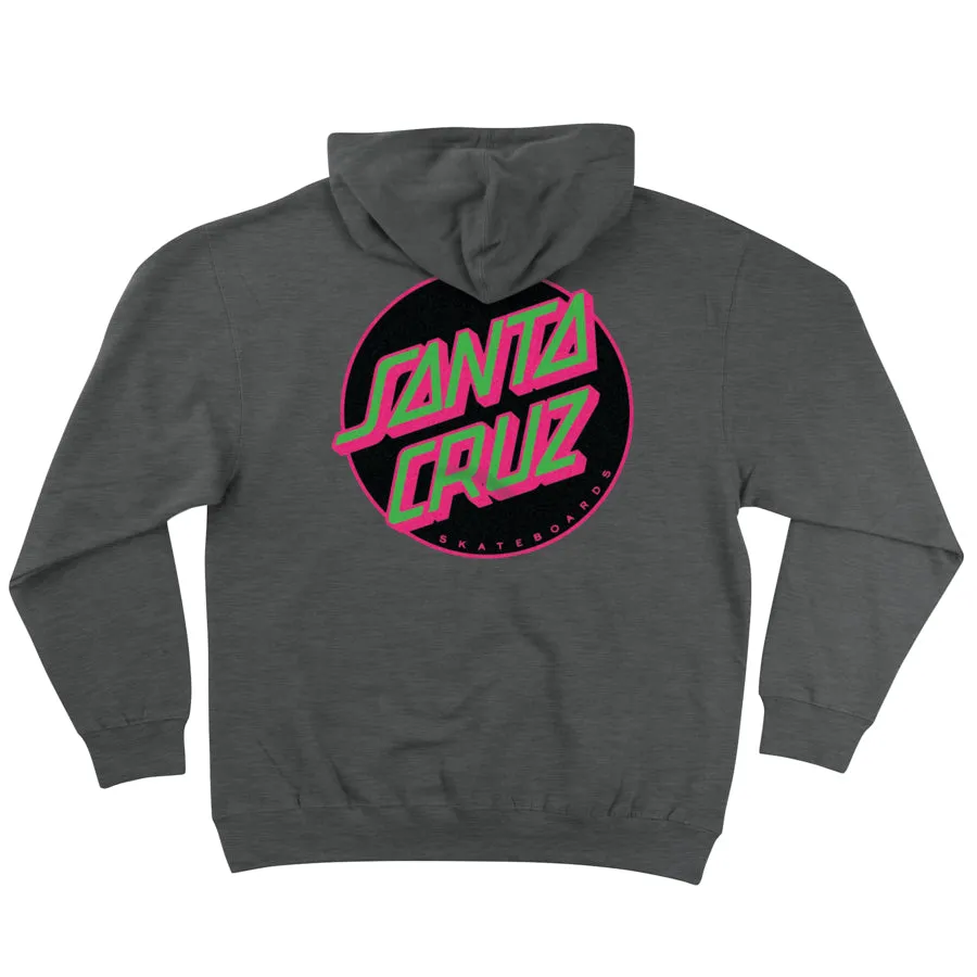 Santa Cruz Other Dot P/O Mens Hooded Pullover Hooded Sweatshirt, Charcoal Heather w/Pink/Green