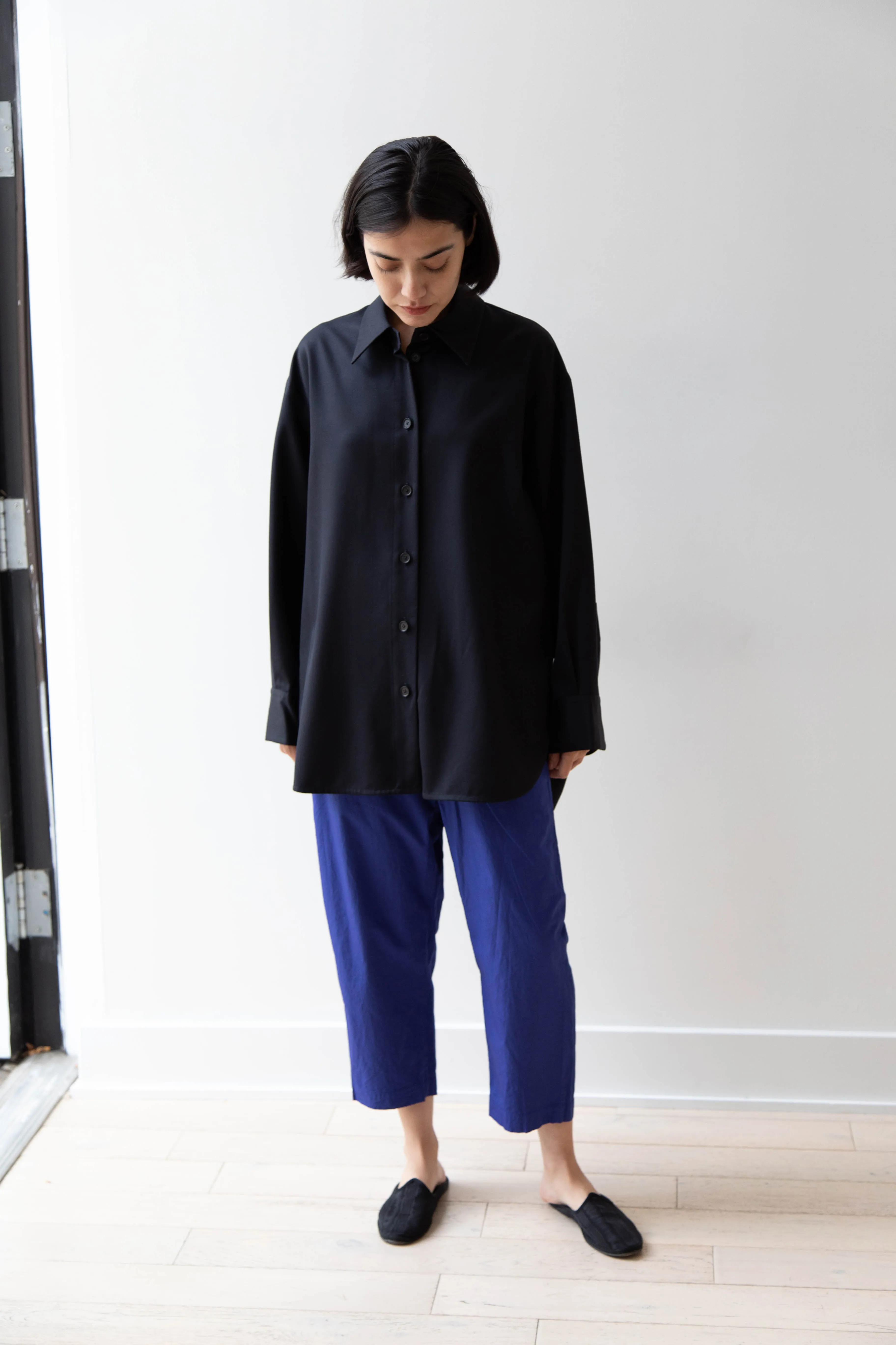 Sayaka Davis | Oversized Shirt in Navy Wool Gabardine