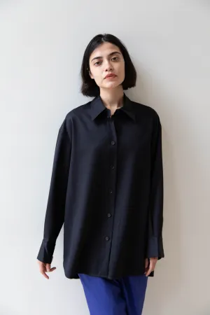 Sayaka Davis | Oversized Shirt in Navy Wool Gabardine