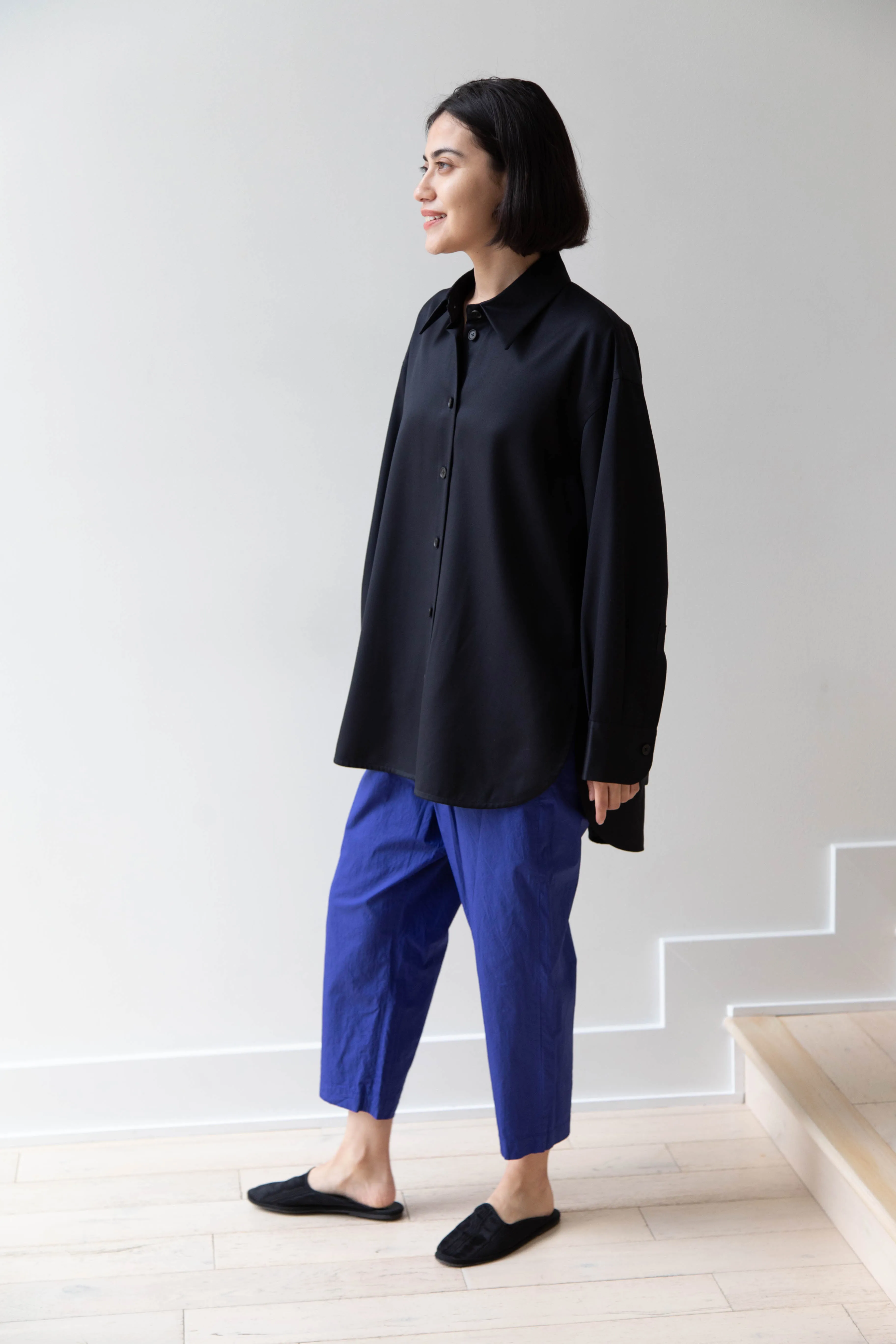 Sayaka Davis | Oversized Shirt in Navy Wool Gabardine