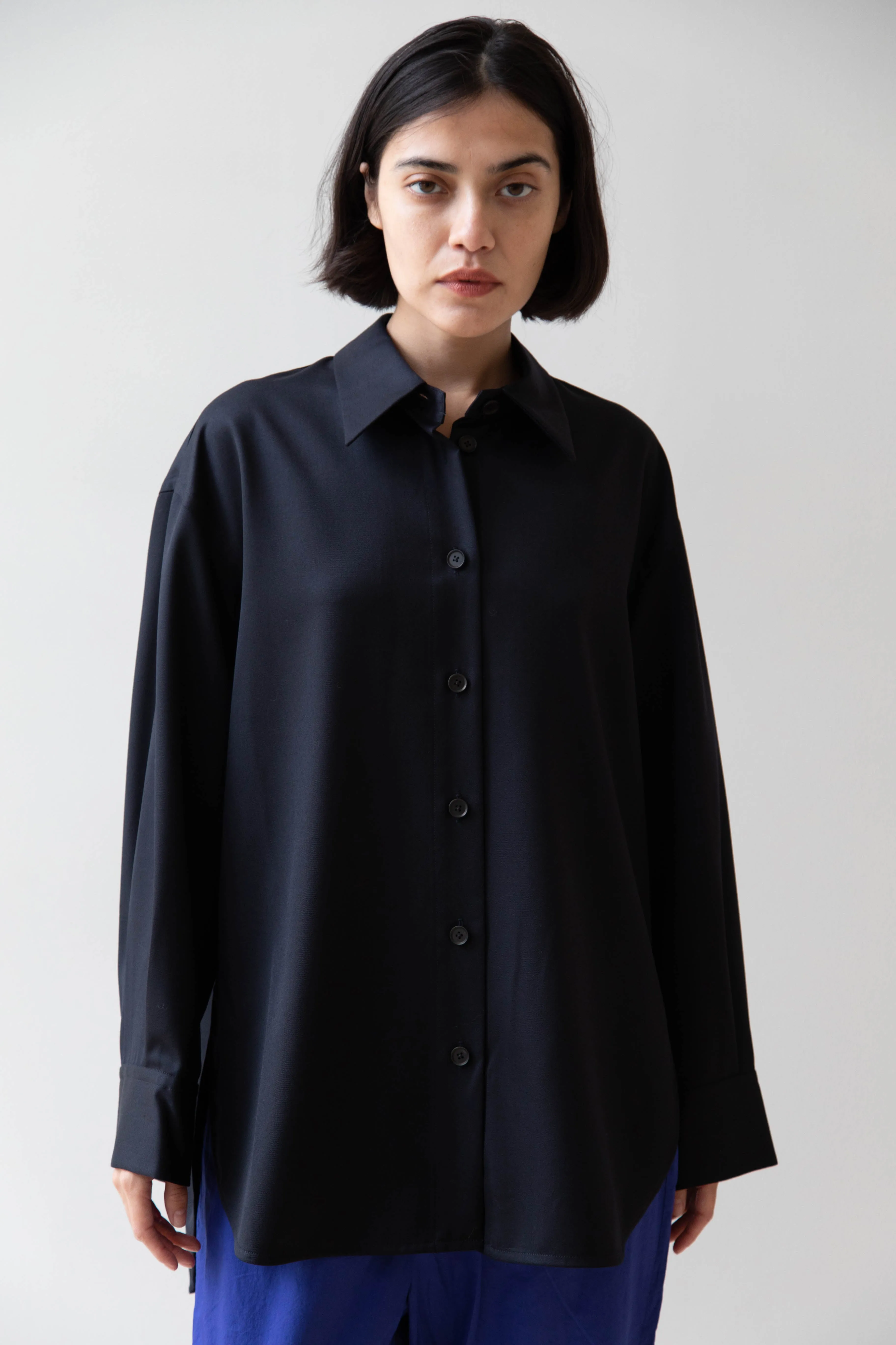 Sayaka Davis | Oversized Shirt in Navy Wool Gabardine