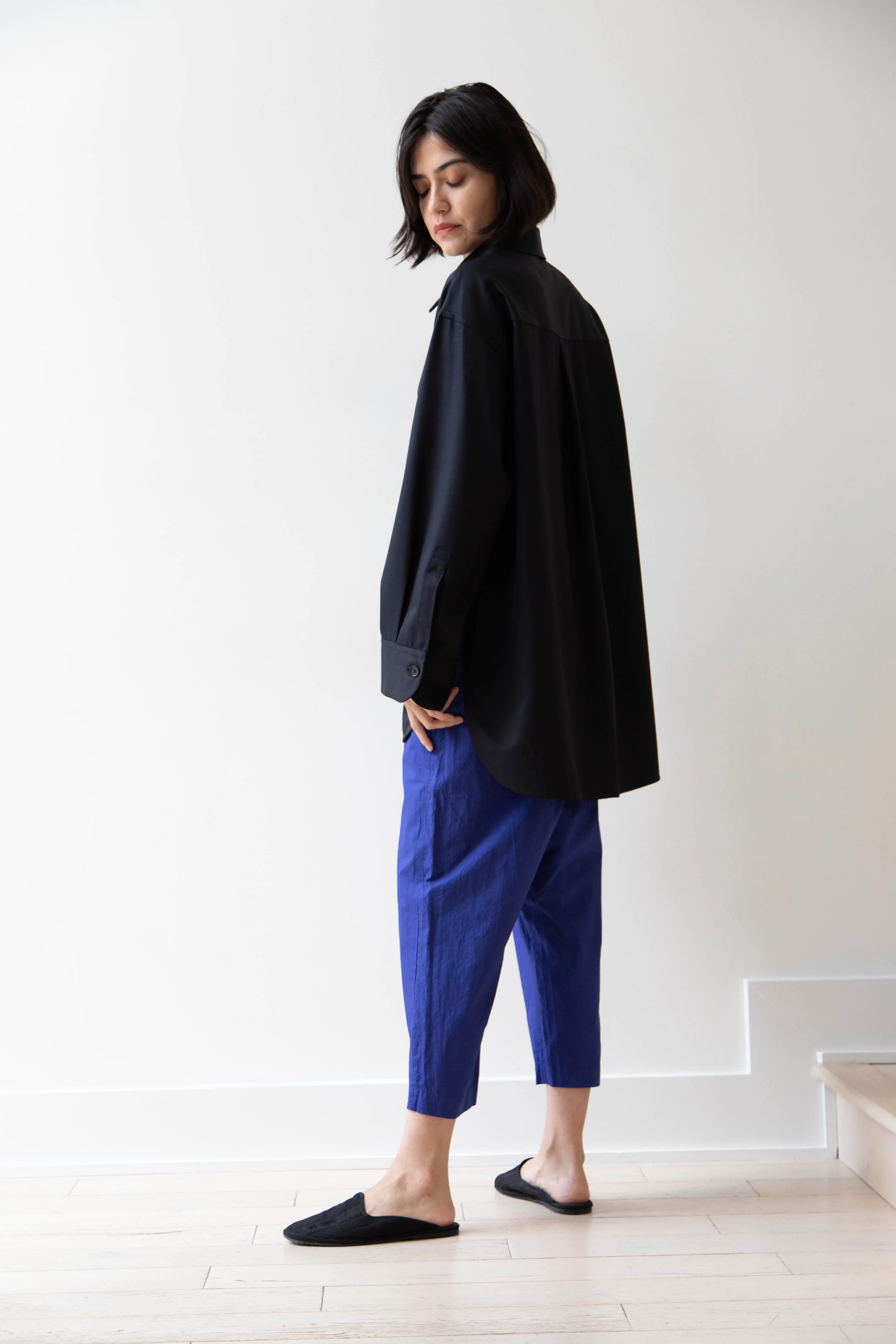 Sayaka Davis | Oversized Shirt in Navy Wool Gabardine