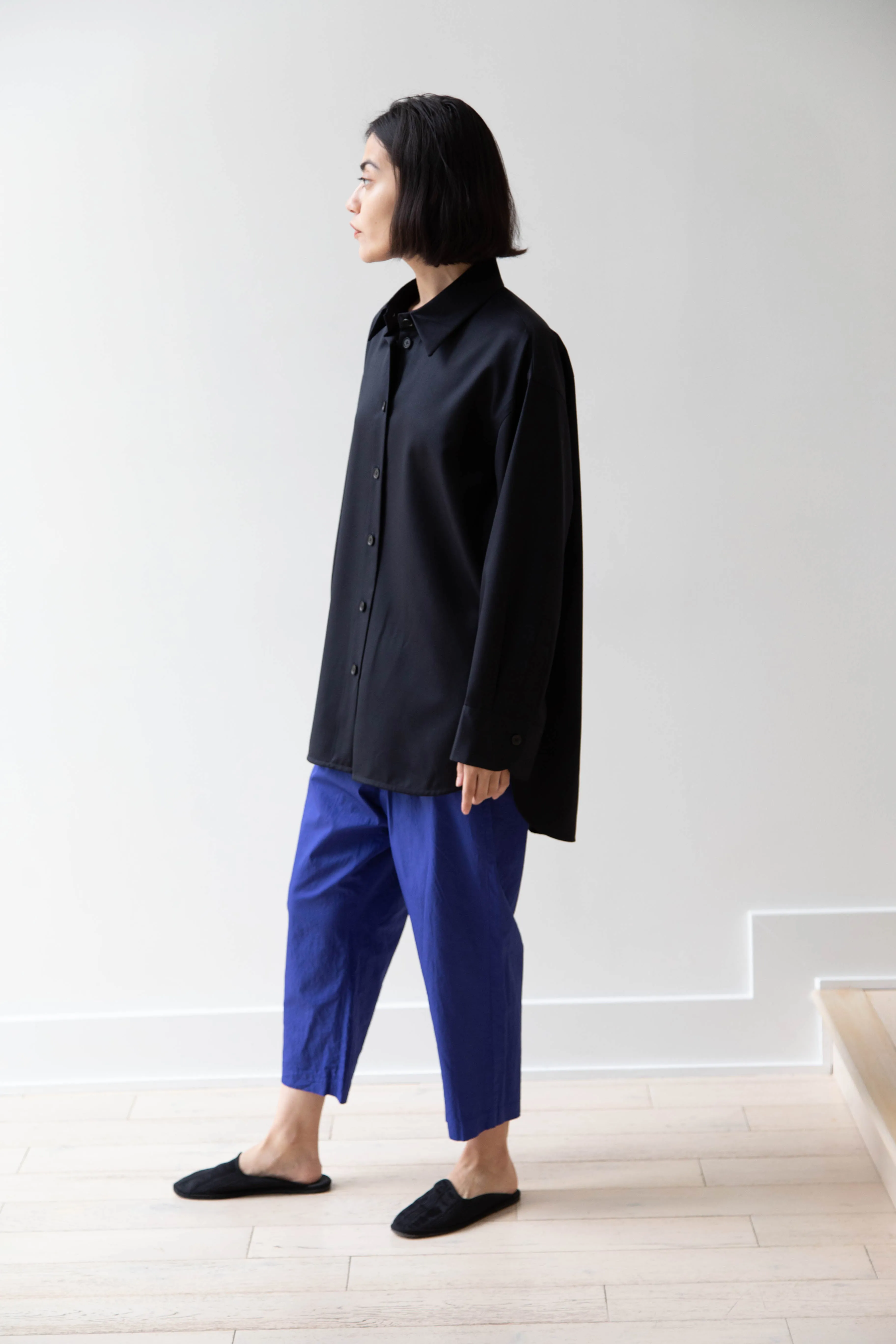 Sayaka Davis | Oversized Shirt in Navy Wool Gabardine