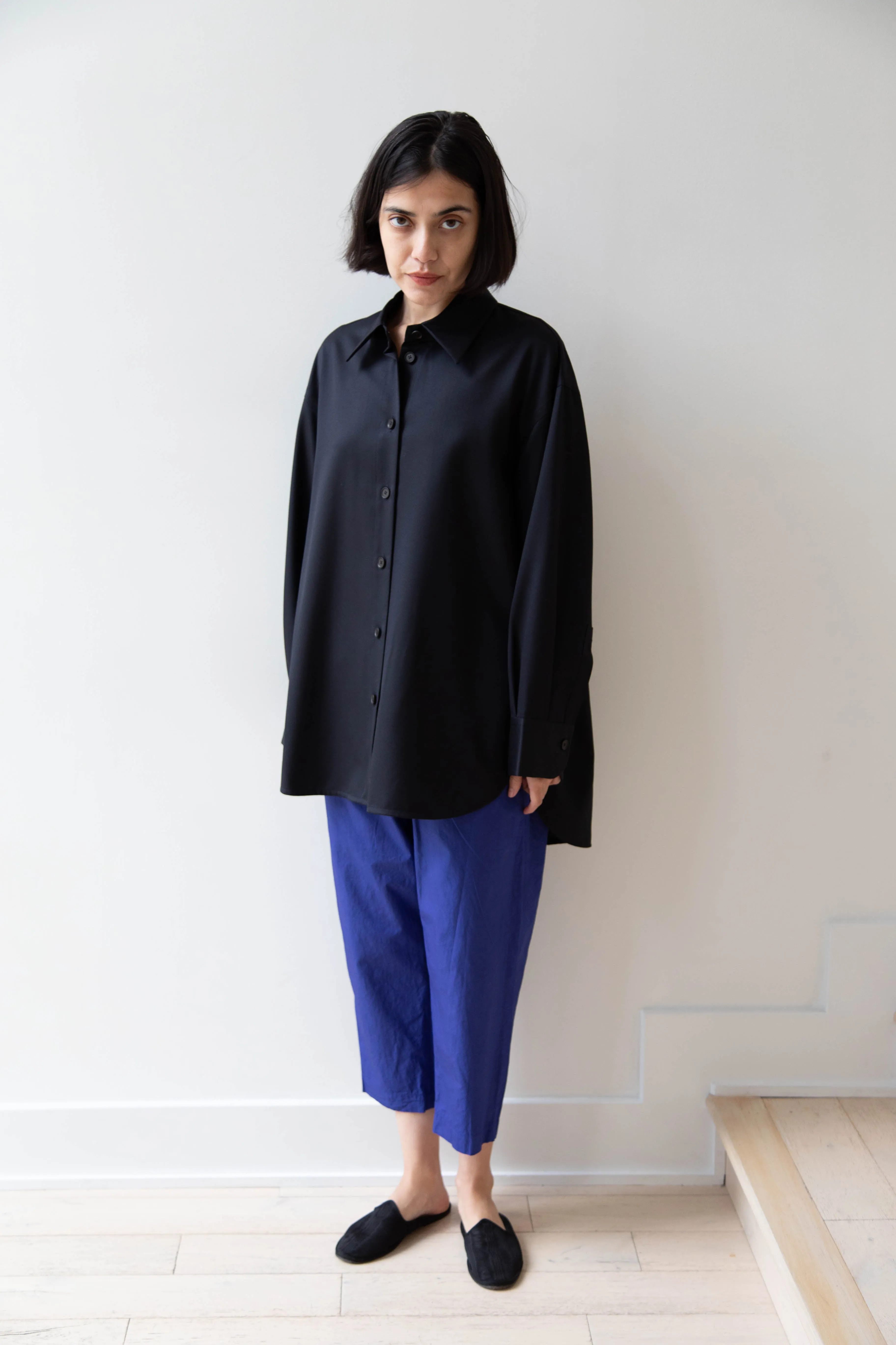 Sayaka Davis | Oversized Shirt in Navy Wool Gabardine