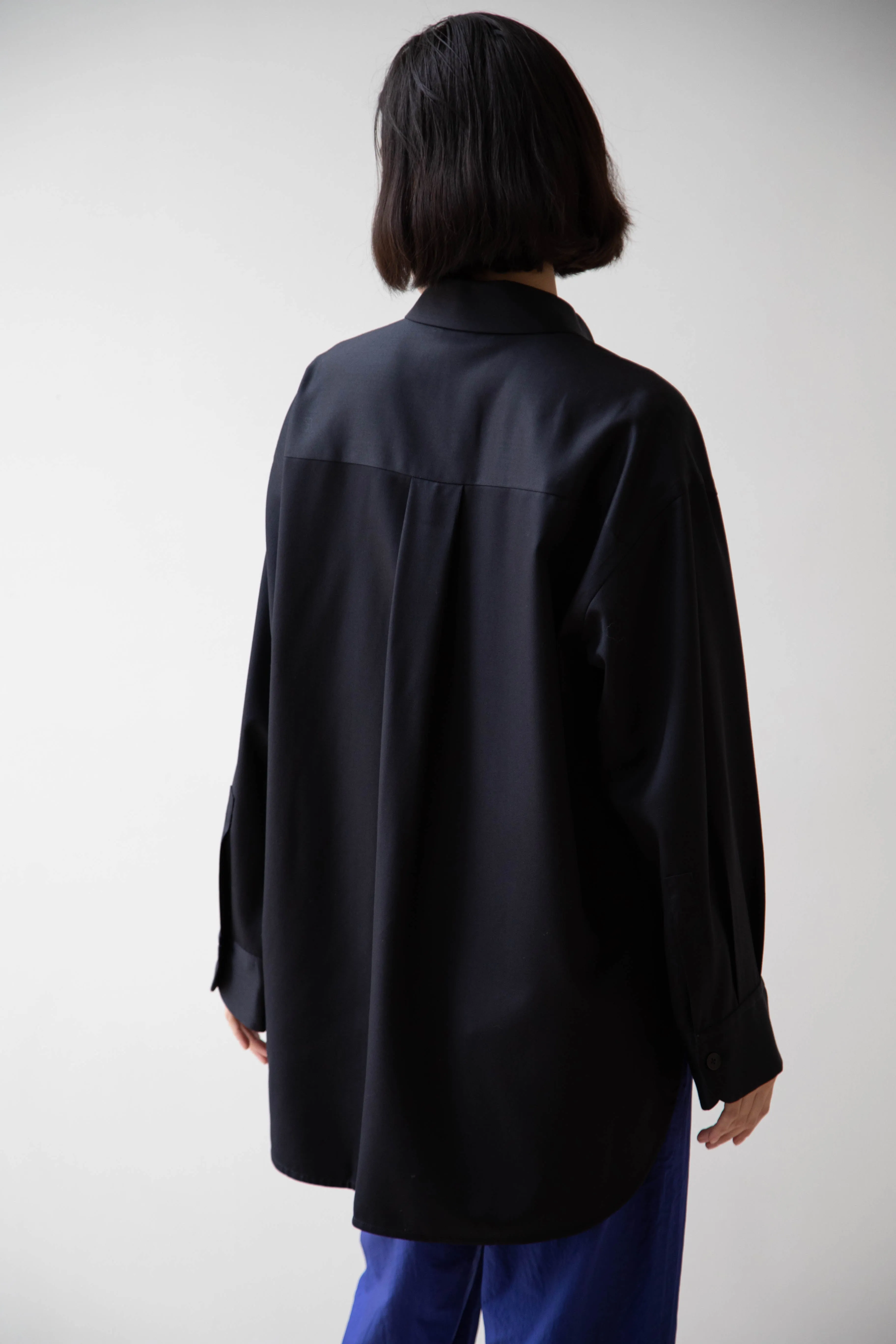 Sayaka Davis | Oversized Shirt in Navy Wool Gabardine