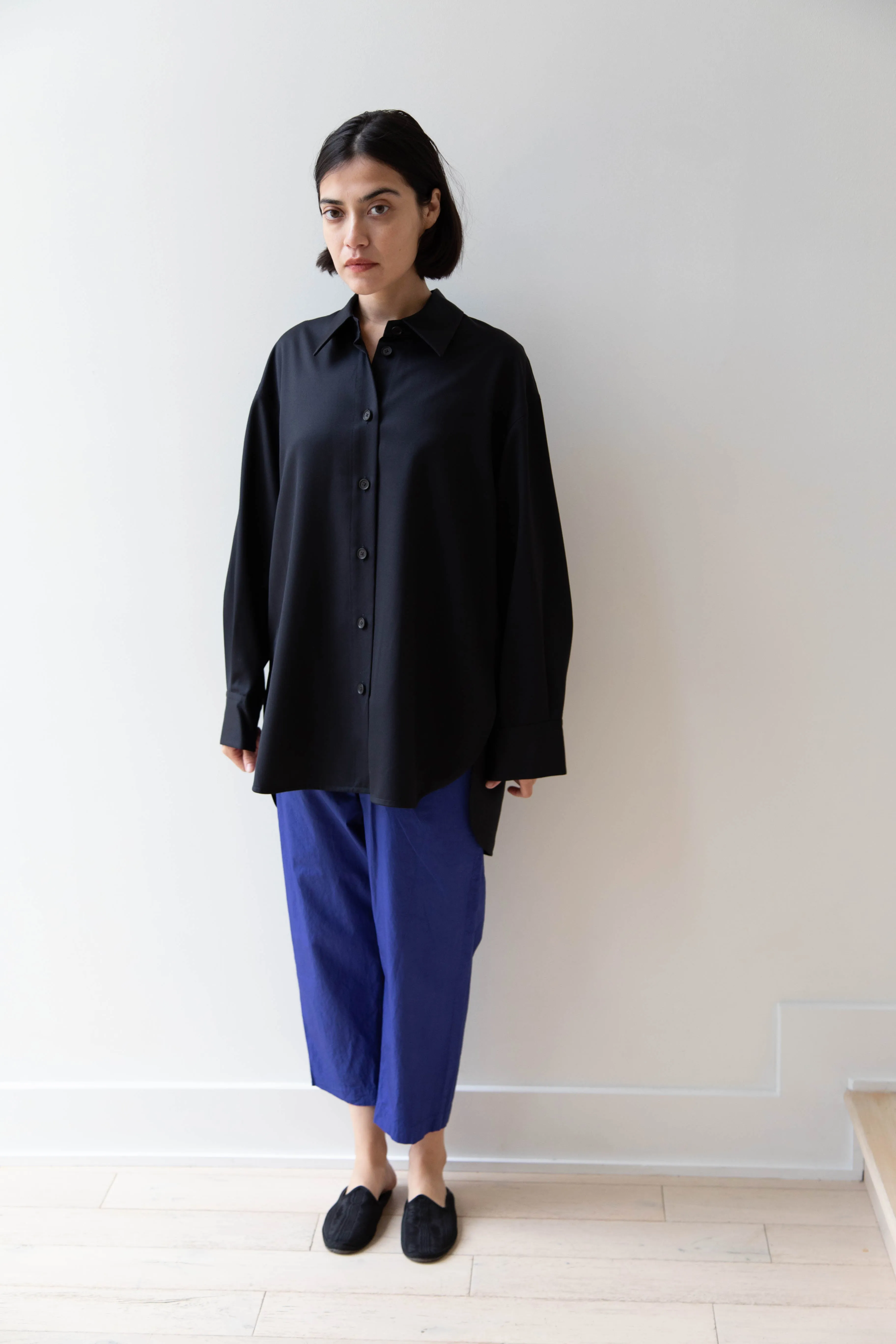 Sayaka Davis | Oversized Shirt in Navy Wool Gabardine