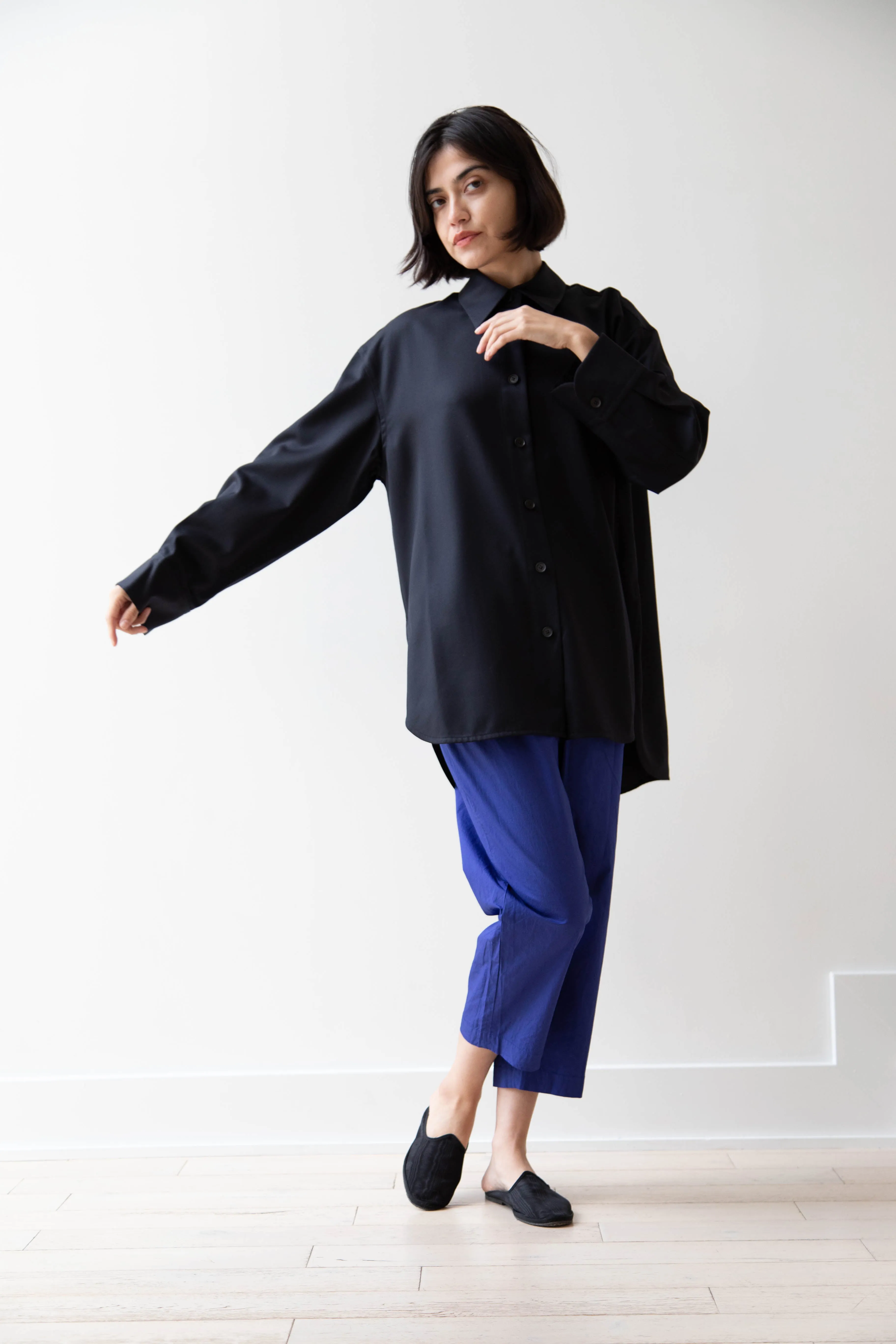 Sayaka Davis | Oversized Shirt in Navy Wool Gabardine