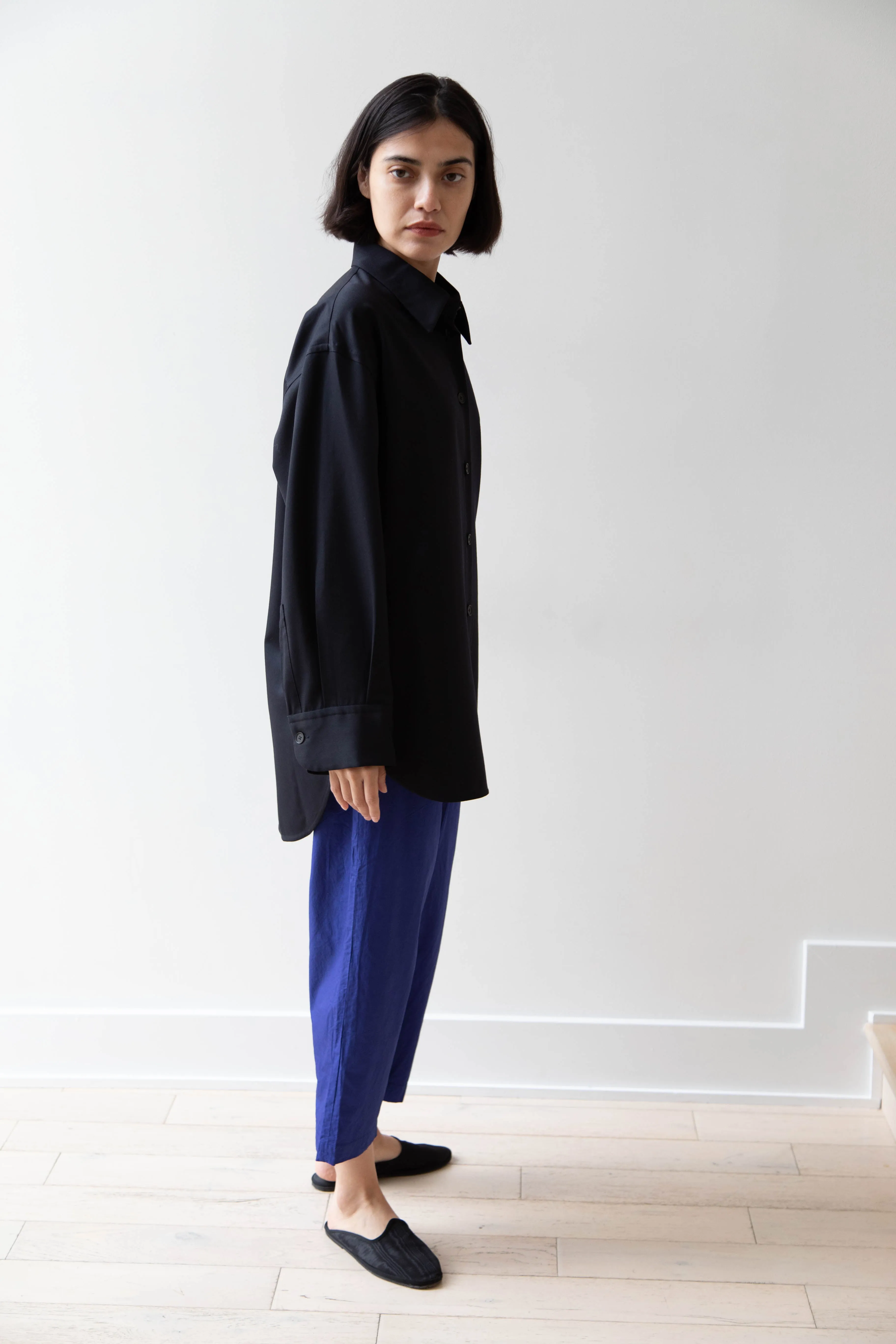 Sayaka Davis | Oversized Shirt in Navy Wool Gabardine