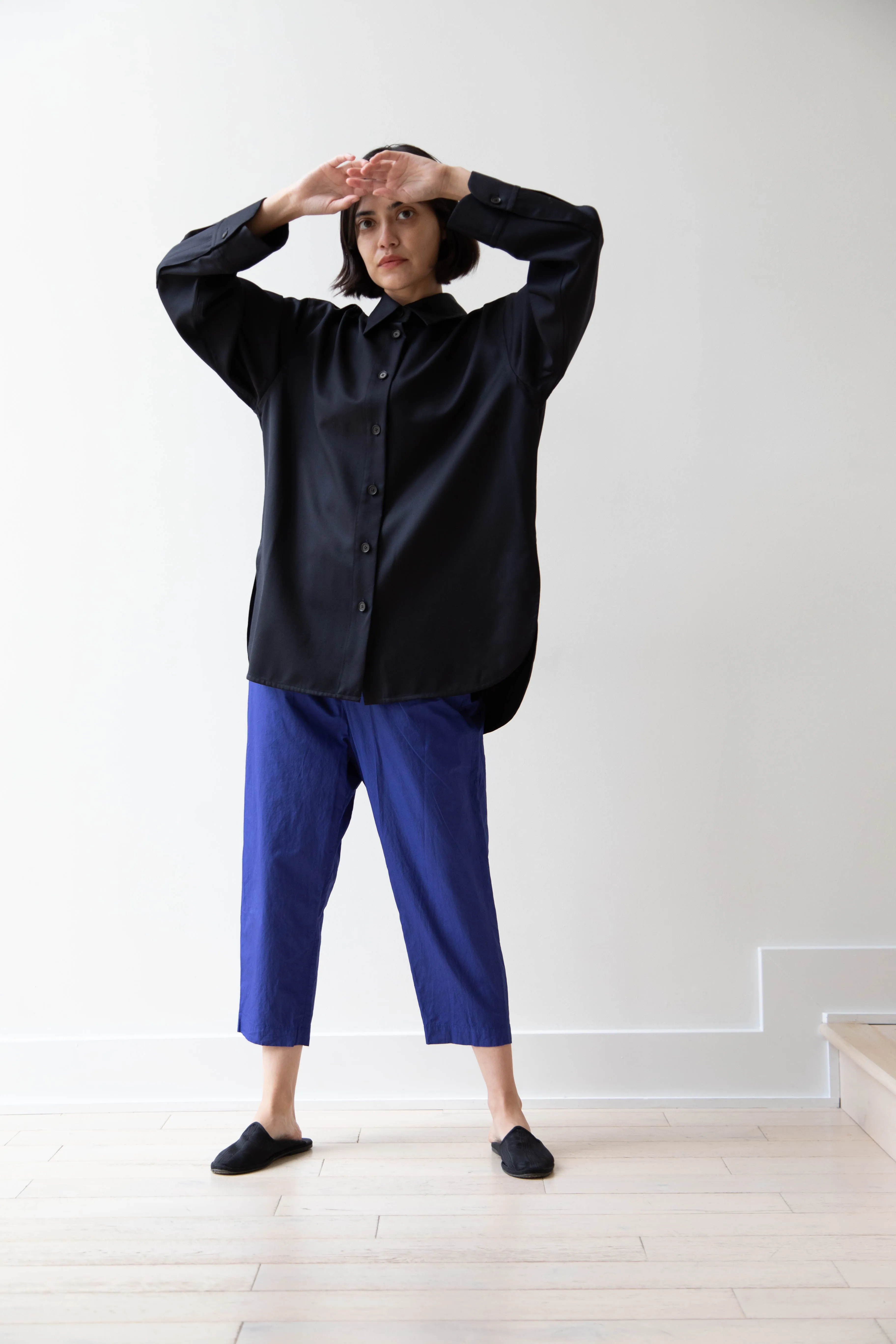 Sayaka Davis | Oversized Shirt in Navy Wool Gabardine