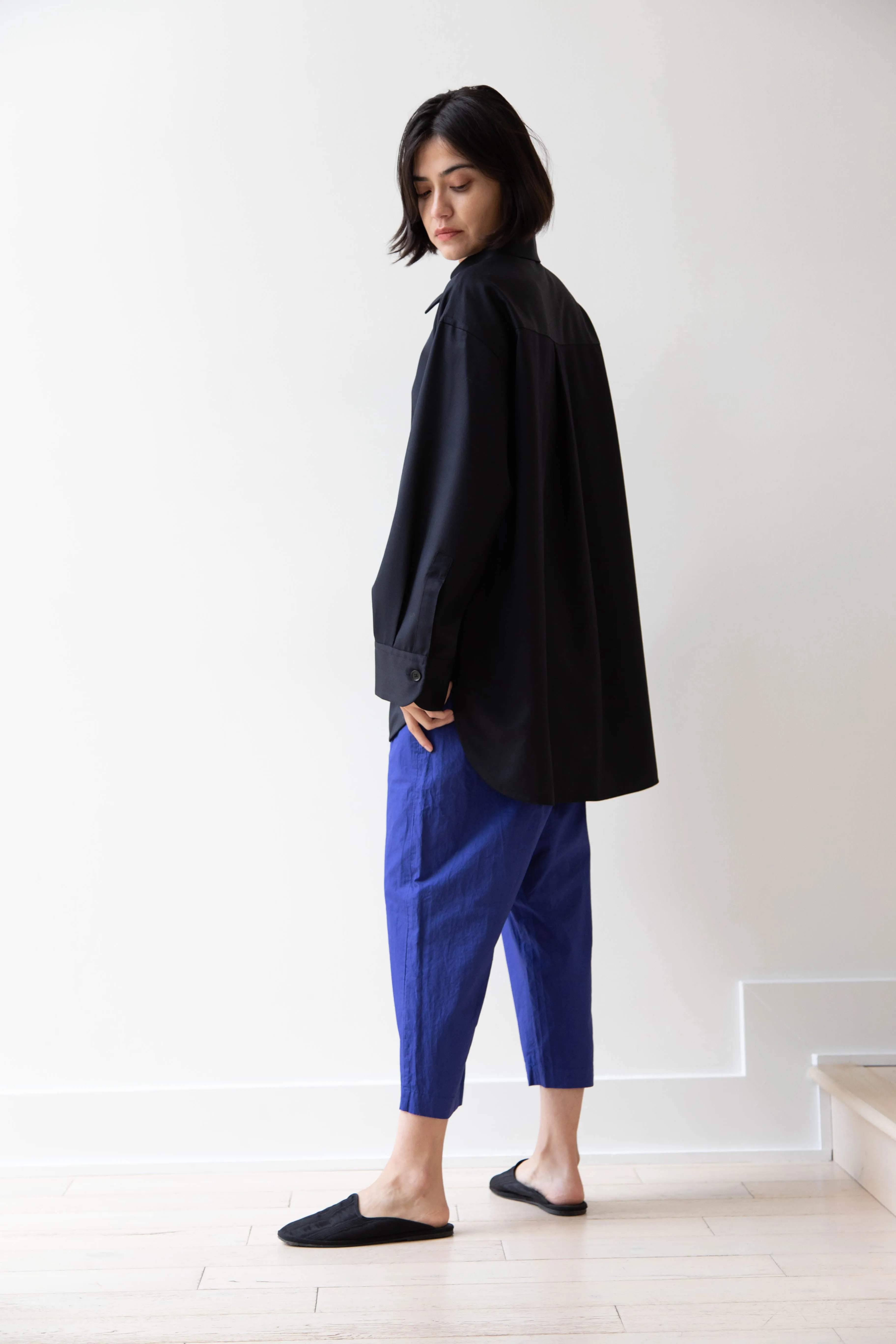 Sayaka Davis | Oversized Shirt in Navy Wool Gabardine