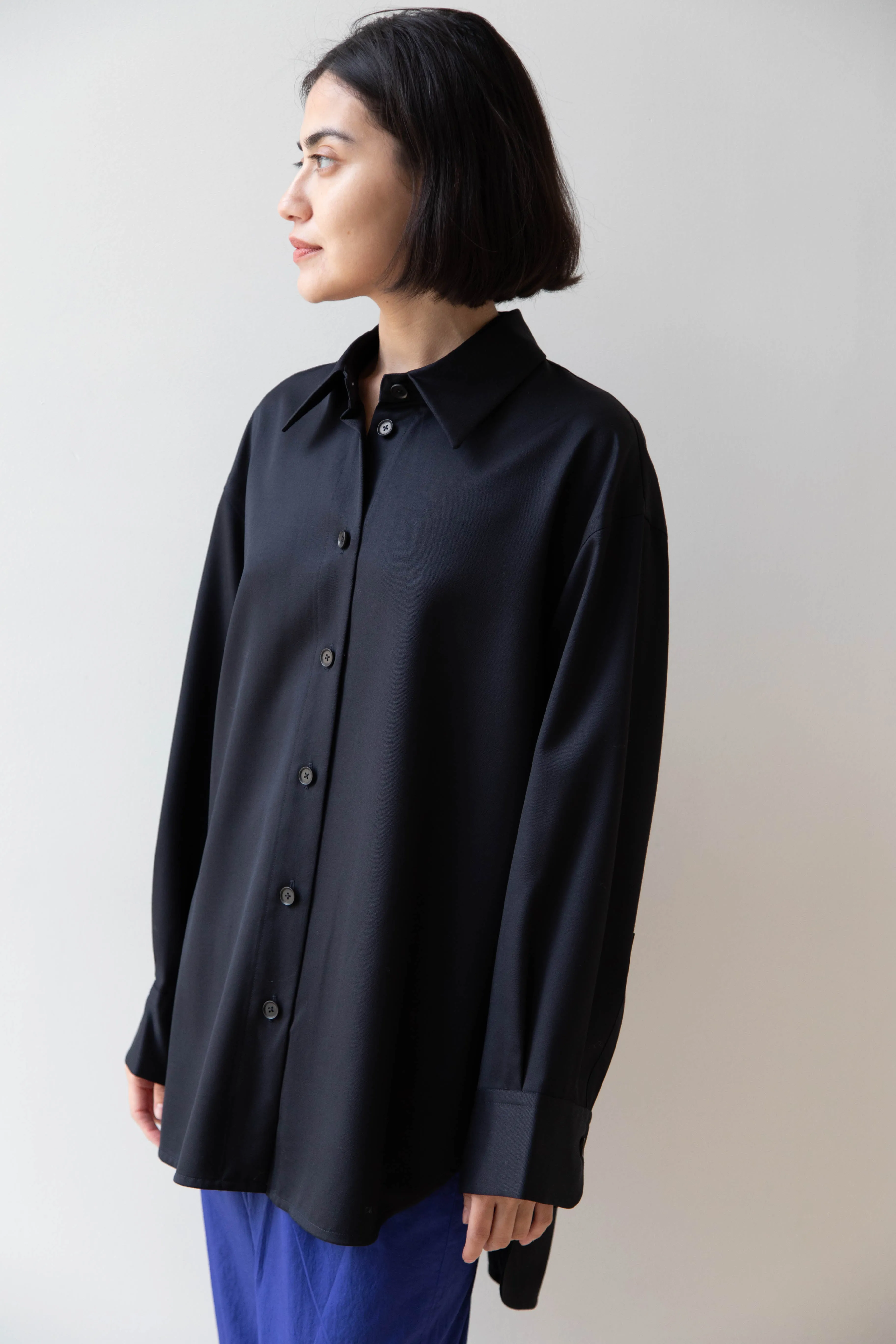 Sayaka Davis | Oversized Shirt in Navy Wool Gabardine