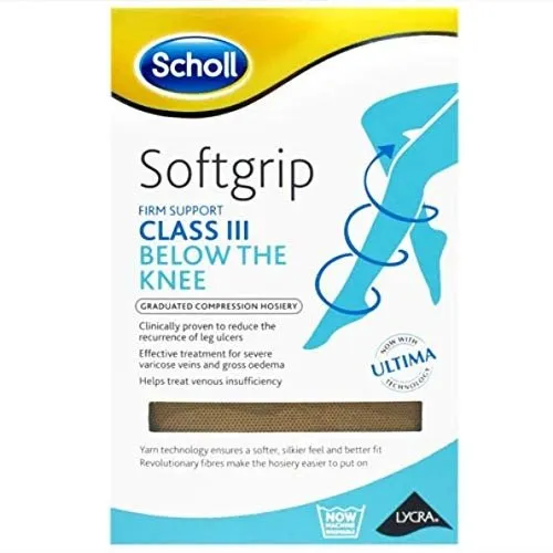 Scholl Softgrip  CL3 Below Knee Open Toe Compression Stockings Natural XL