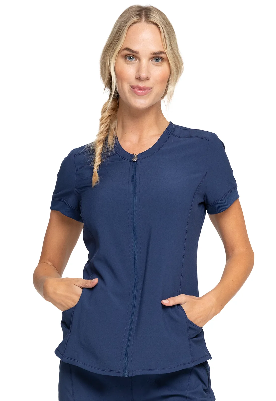 Scrub Top - Cherokee Infinity Women's Zip Front V-Neck Top, Various Colours, CK810A