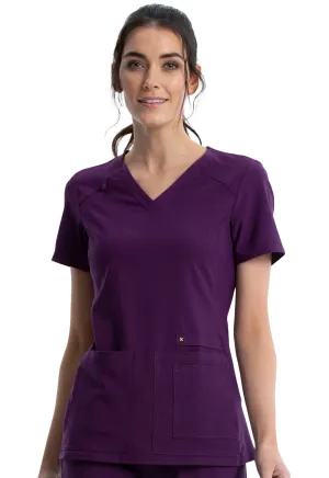 Scrub Top - Cherokee Women's iFlex V-Neck Knit Panel Top - Eggplant, CK605