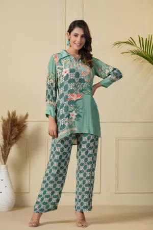 Sea Green Printed Tunic & Trouser Co-Ord Set