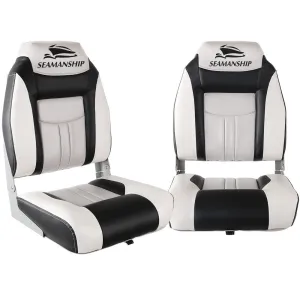 Seamanship Set of 2 Folding Swivel Boat Seats - Grey & Black