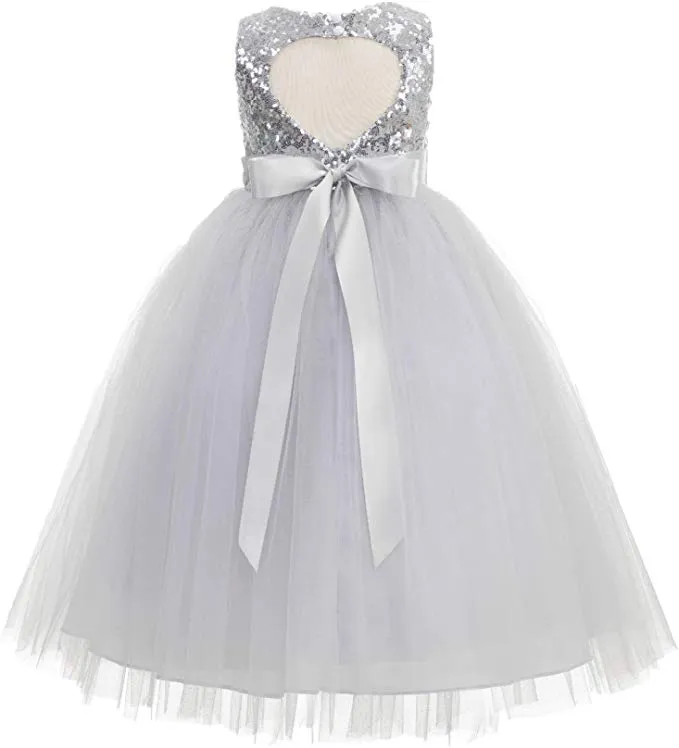 Sequins Heart Cutout Tulle Flower Girl Dress Junior Beauty Pageant Holiday Special Occasions 172seq(1)