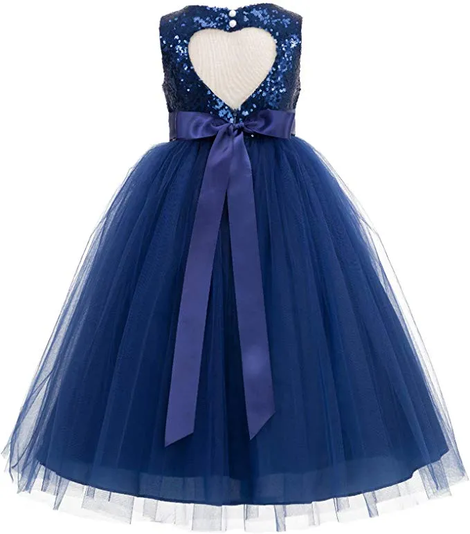 Sequins Heart Cutout Tulle Flower Girl Dress Junior Beauty Pageant Holiday Special Occasions 172seq(1)