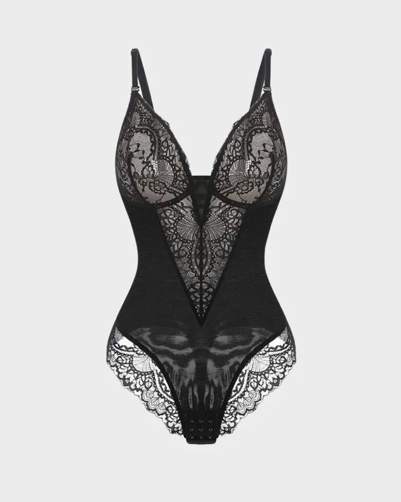 SheCurve® Sexy Lace Deep-V Neck Bodysuit