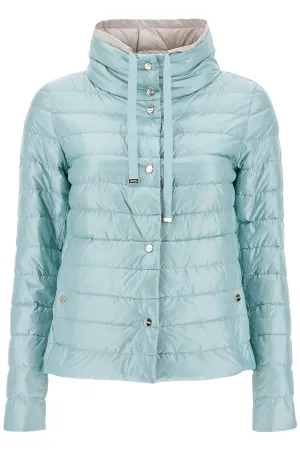 Short Puffer Jacket In Ice Blue Nylon With Metal Buttons