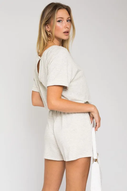 Short Sleeve Side Pocket Drawstring Romper