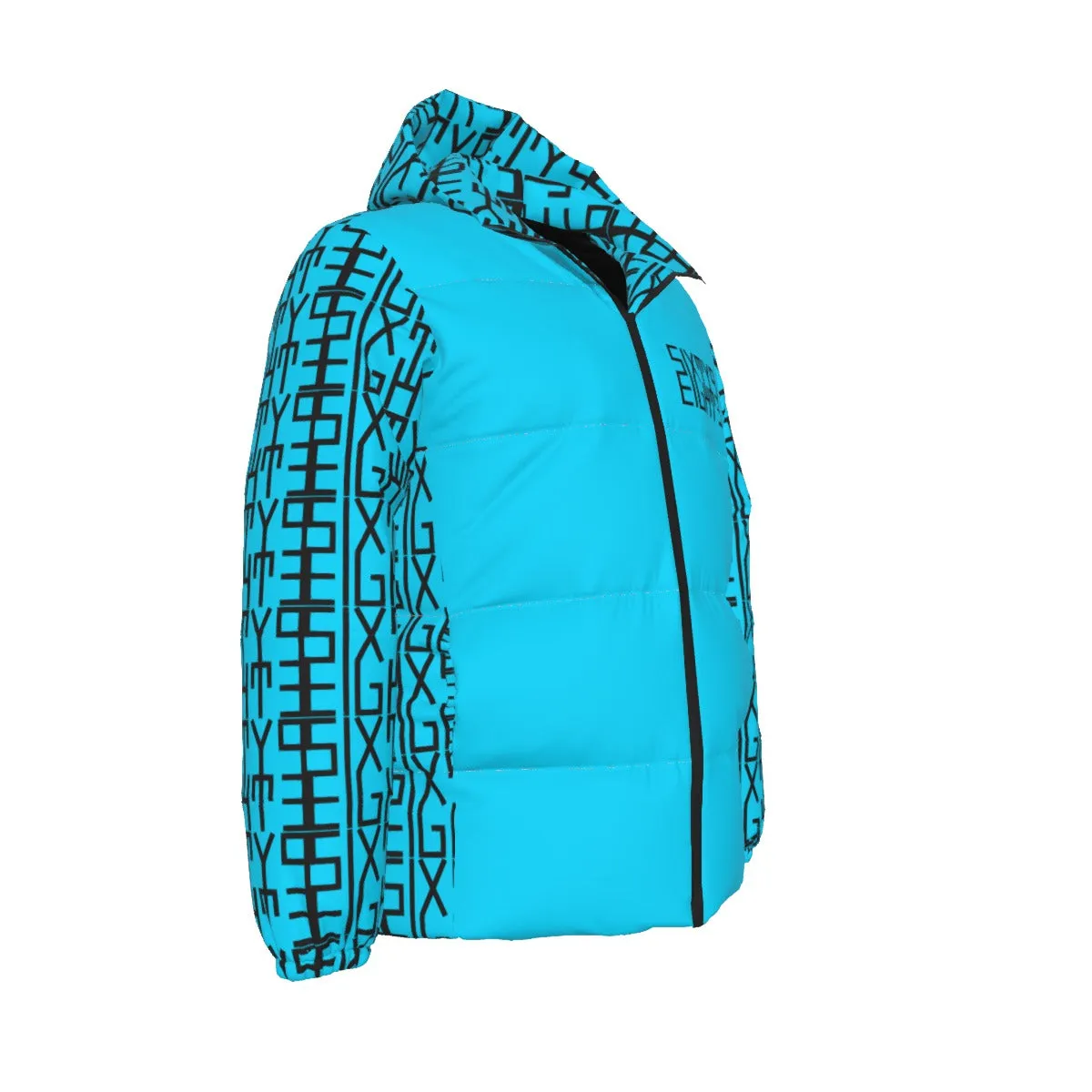 Sixty Eight 93 Infinity Logo Black Aqua Blue Unisex Hooded Puffer Jacket