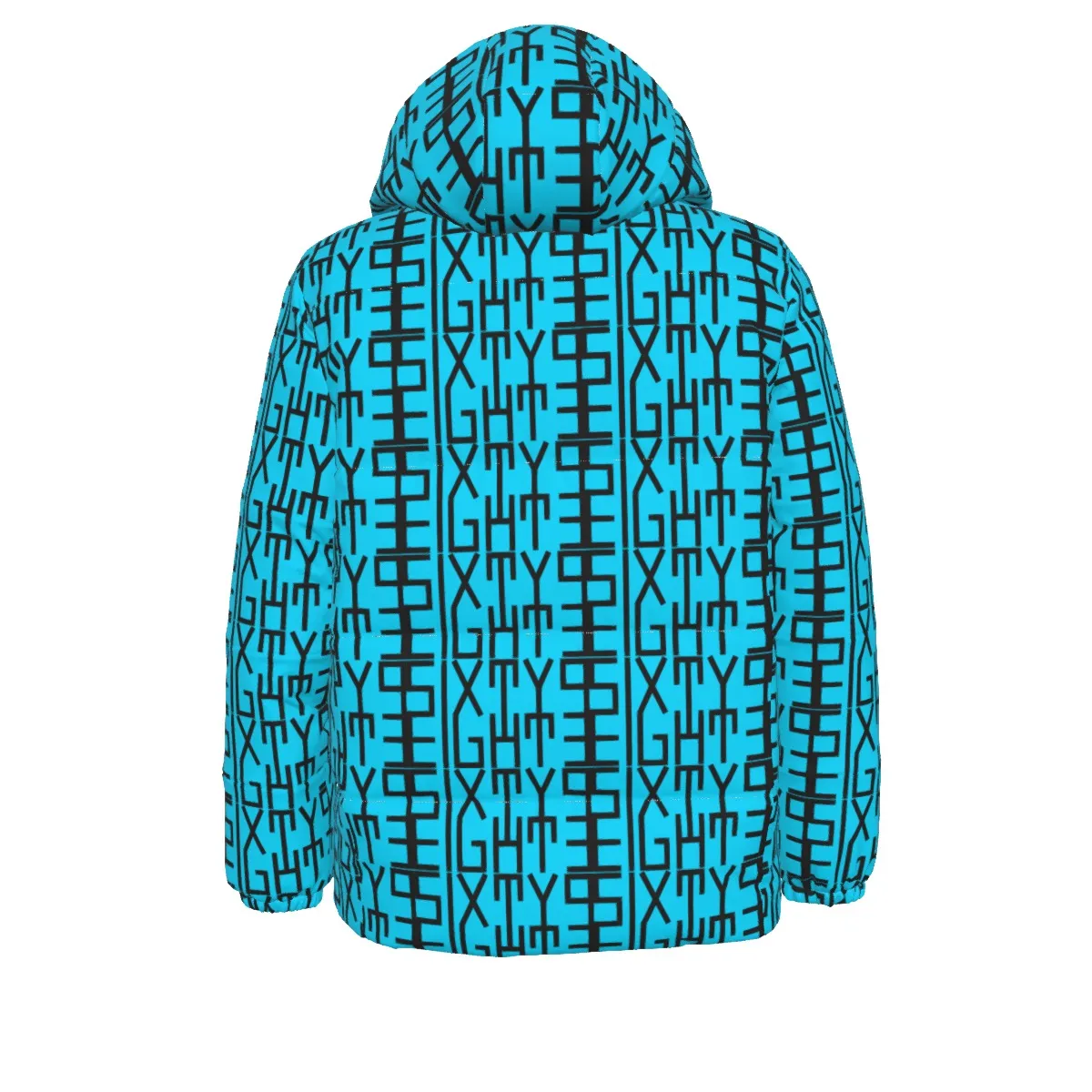 Sixty Eight 93 Infinity Logo Black Aqua Blue Unisex Hooded Puffer Jacket